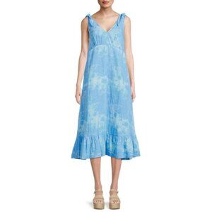 Tie Shoulder Midi Dress - Size L (12-14) / Blue tie dye print